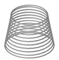 An image of a conical spring geometry, available as an option in the helical spring app.