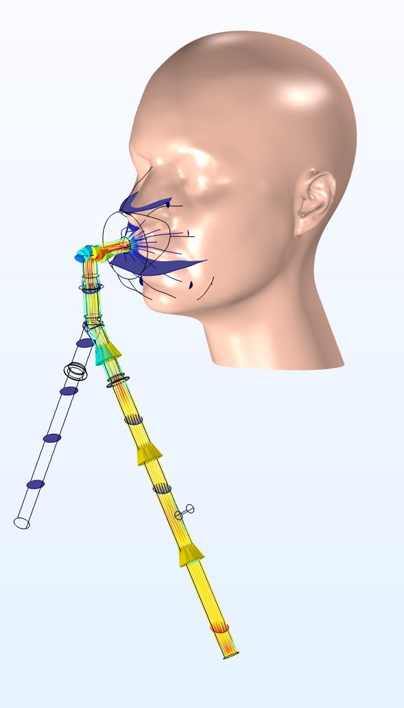 Simulation results showing drug dosage levels in an NIV mask used for COVID-19 treatment.