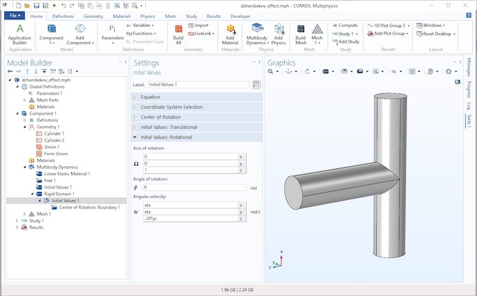 A screenshot of the Model Builder in COMSOL Multiphysics with the T-bar model open.