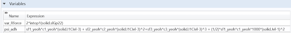 显示 ODE 中应变能密度函数的已定义变量的屏幕截图。