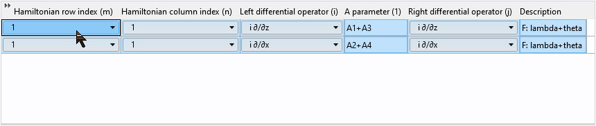 A screenshot of the two rows of Hamiltonian values being selected by the mouse.