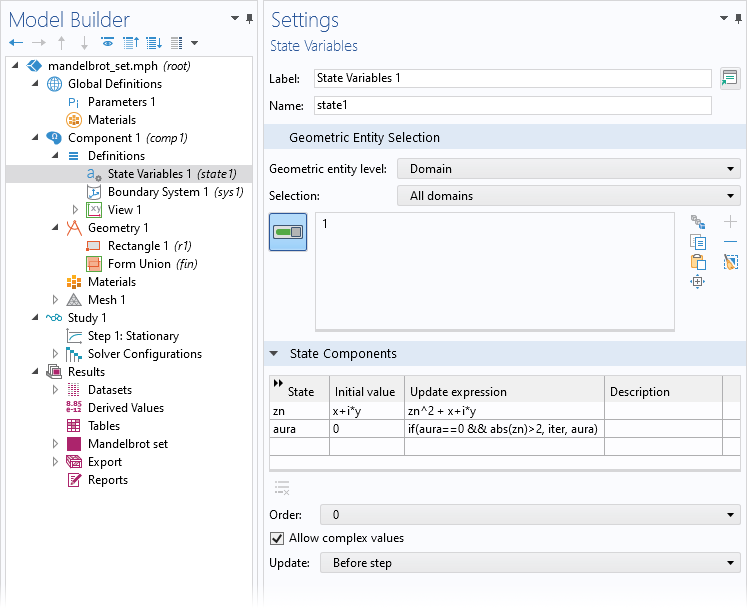A screenshot of the State Variables feature Settings window with the State Components section expanded.