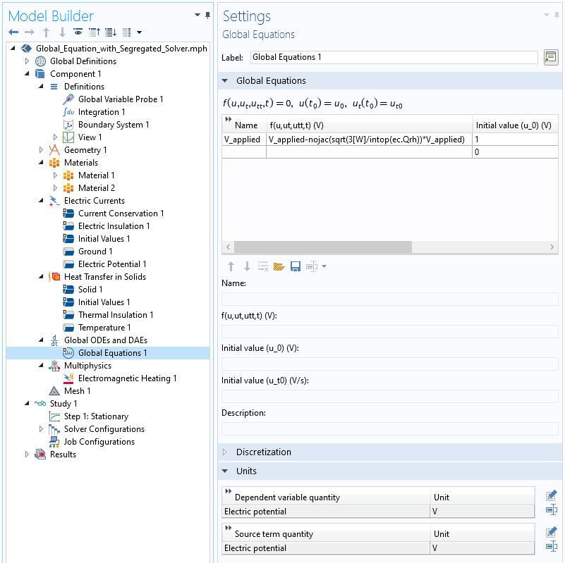 The Global Equation Settings window with an additional global equation shown in the expanded Global Equations section.