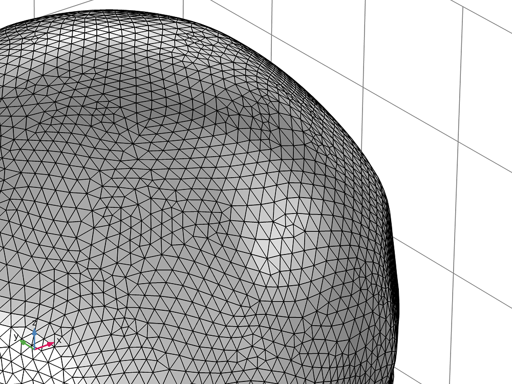 A sphere that has been meshed using the Free Triangular operation.