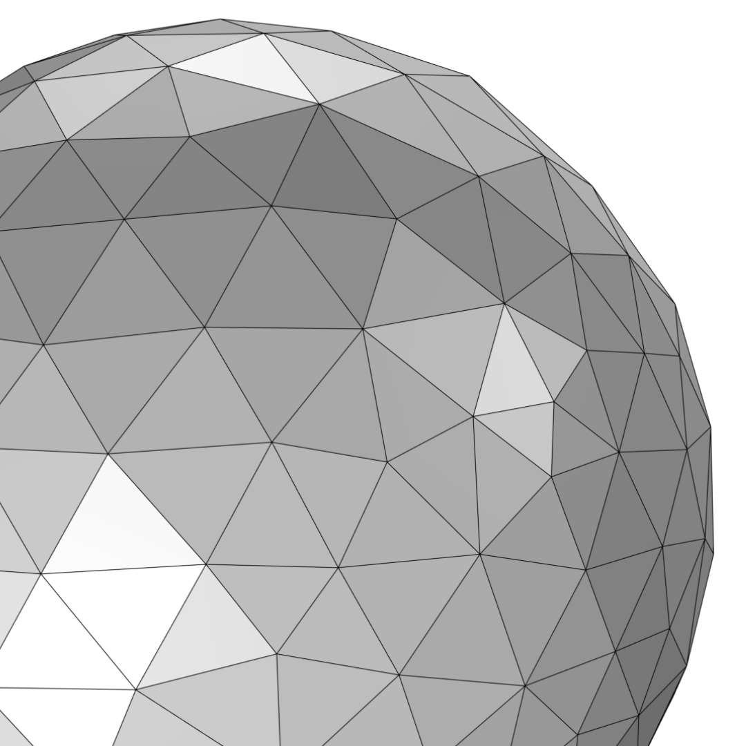 A sphere mesh after the surface has been remeshed, with the triangle elements having a more similar size.