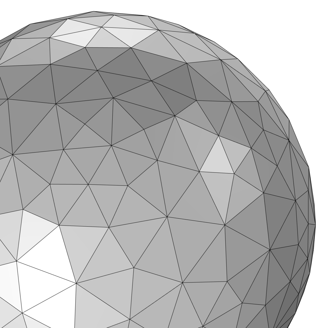 После огрубления мелкой сетки в верхней части сферы различия в размерах треугольных элементов уменьшаются.