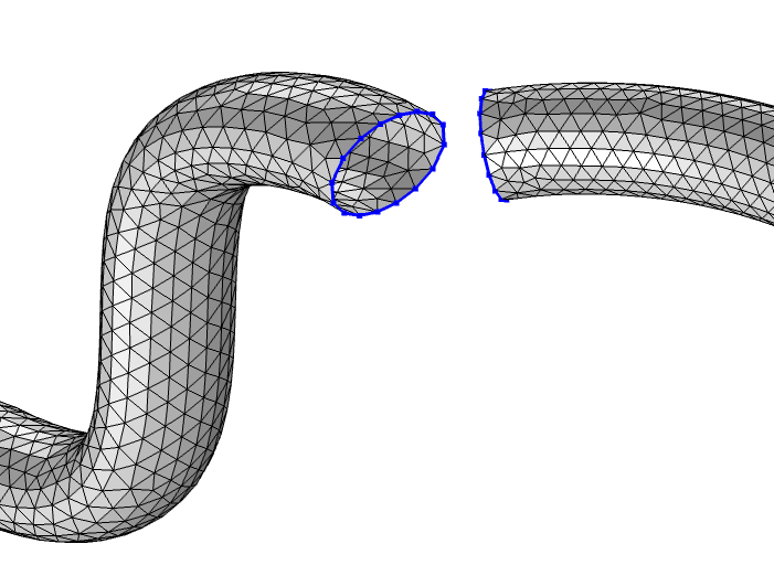 Two pipe meshes with their edges highlighted.