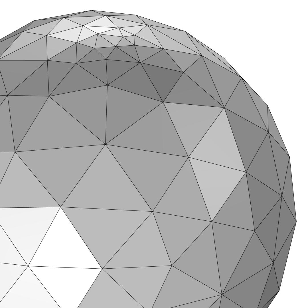 A unit sphere with coarse triangular mesh.