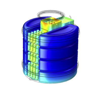 A model of a passive vaccine storage device.