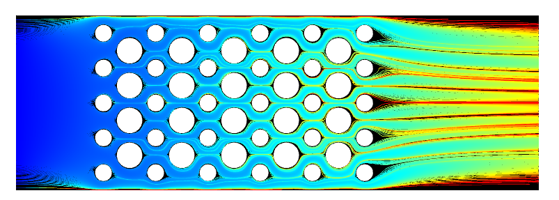 Visualization of the streamlines of the flow in the reactor.