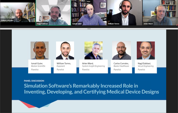 生物医学産業でのシミュレーションの使用に関するパネルディスカッションのスクリーンショット.