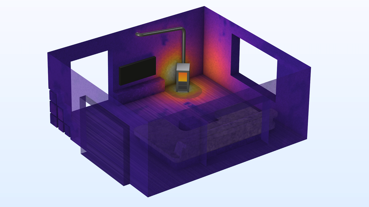 A model of the radiative heat flux in a living room with a stove.
