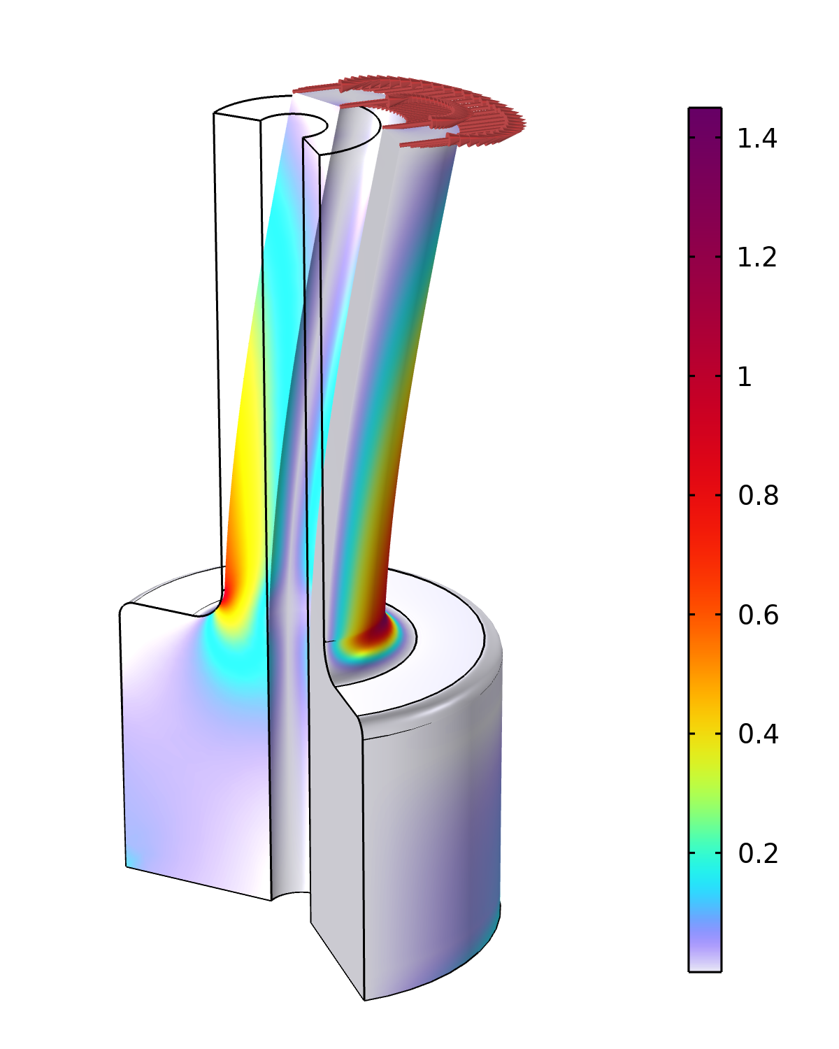 A model of a 2D axisymmetric, hollow shaft subjected to bending forces.