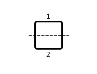 A schematic of a square coil subdivided into 2 equal parts via a dotted line.