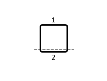 A schematic of a square coil subdivided into 2 unequal parts via a dotted line.