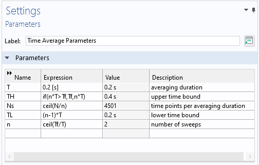 A screenshot of the Parameters Settings window.