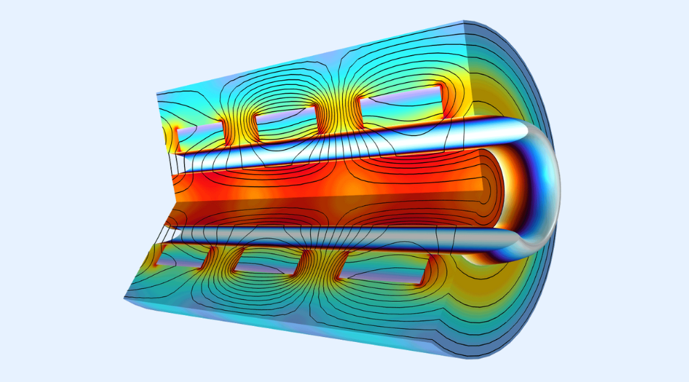 Analyze the magnetic field distribution in a magnetohydrodynamics pump. 