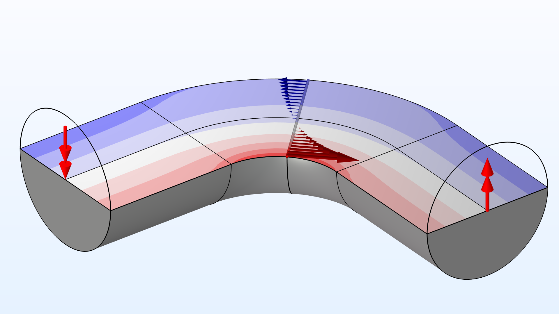 A figure showing the axial stress on the cut through of a beam with a solid, circular profile.
