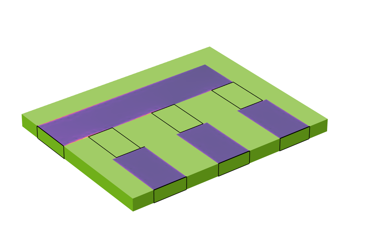 A plot showing currents flowing on a surface of zero geometric thickness on the printed circuit board.