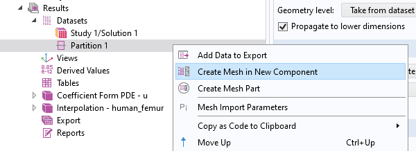 A close-up of the Create Mesh in New Component option.