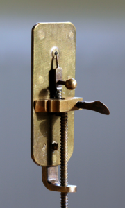 A replica of a microscope made by Leeuwenhoek.