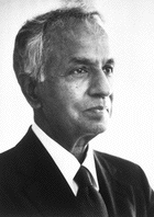 A black and white photograph of Subrahmanyan Chandrasekhar.