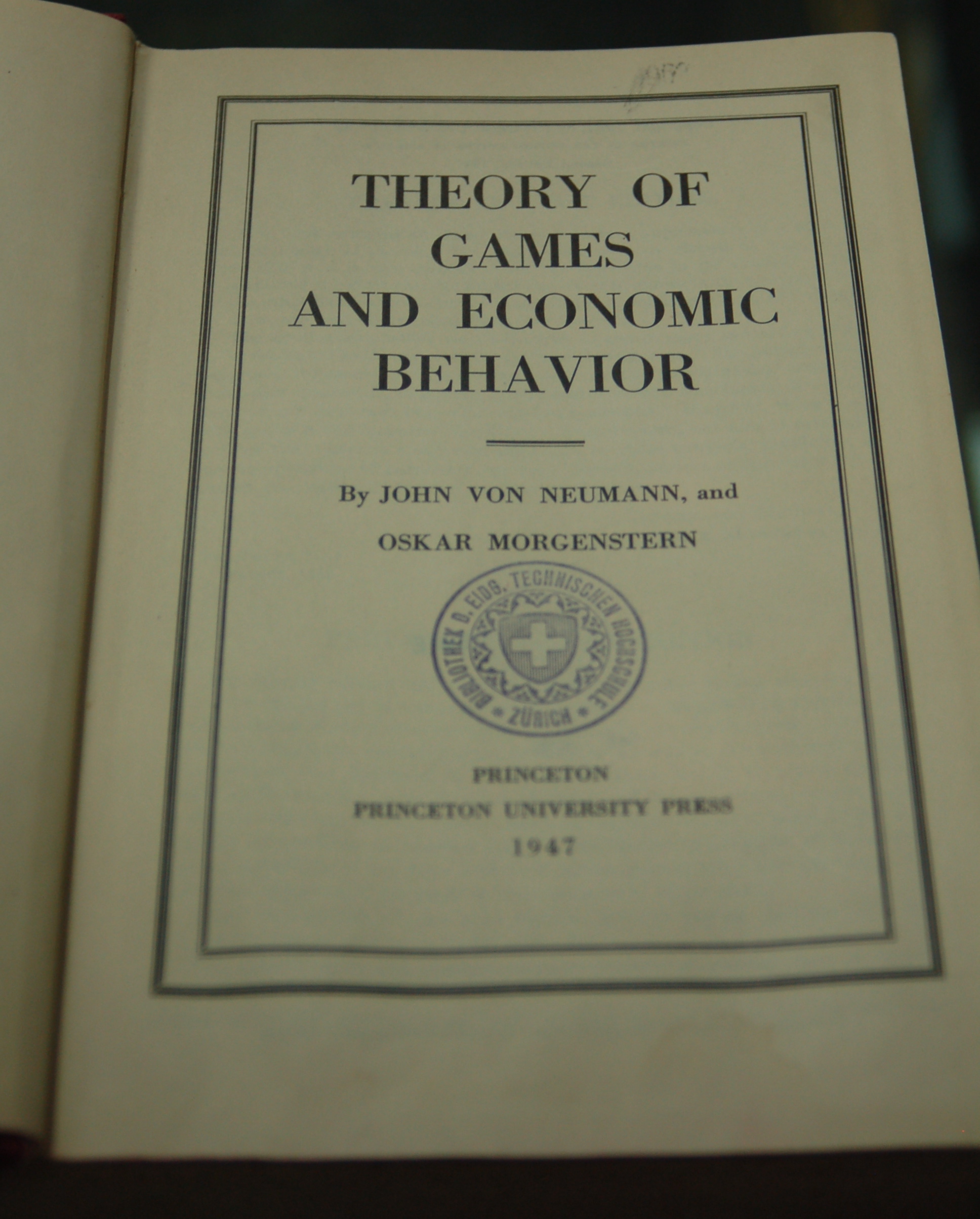 The title page of the Theory of Games and Economic Behavior.