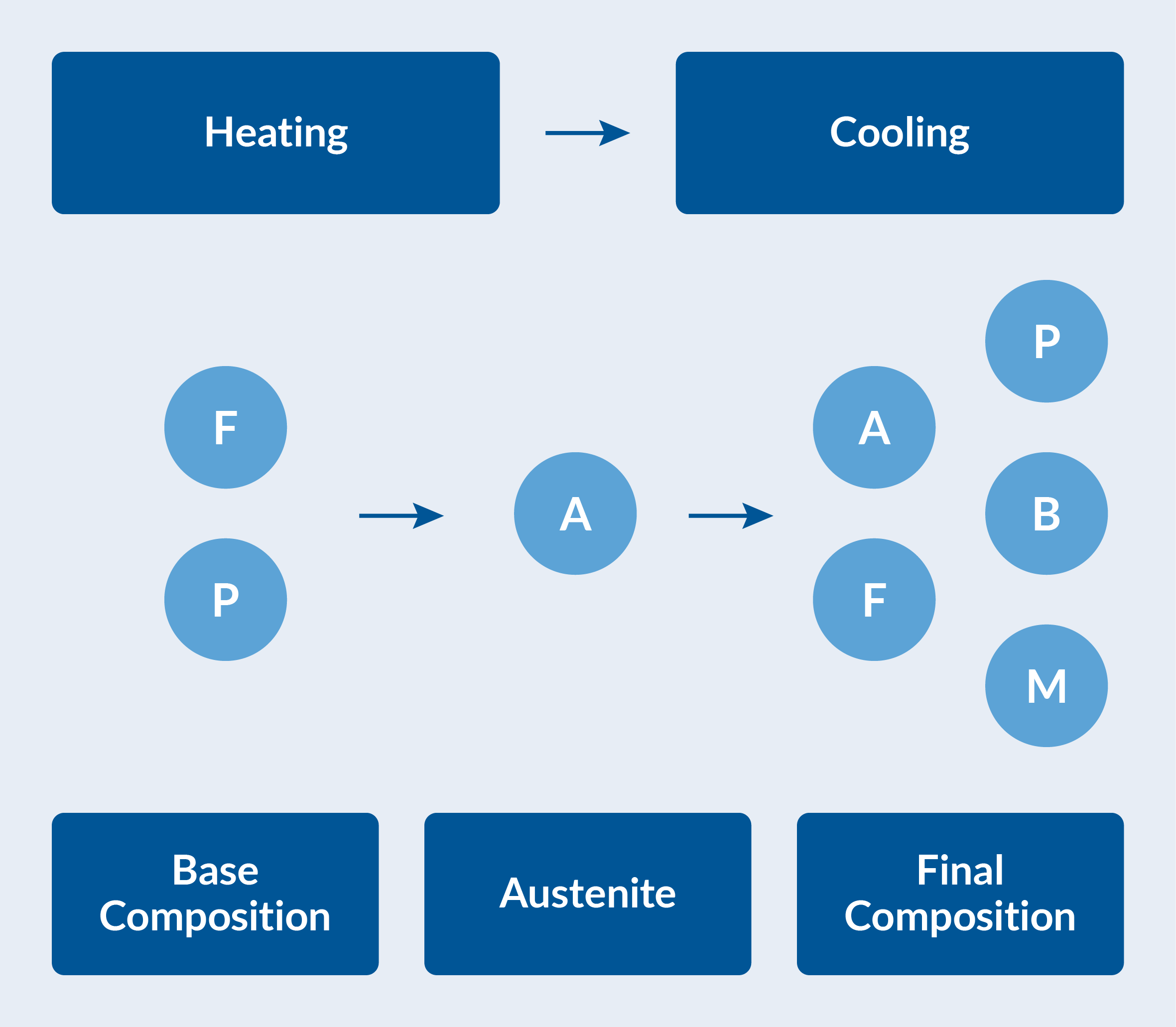 Schematic of the phase composition during heating and cooling.