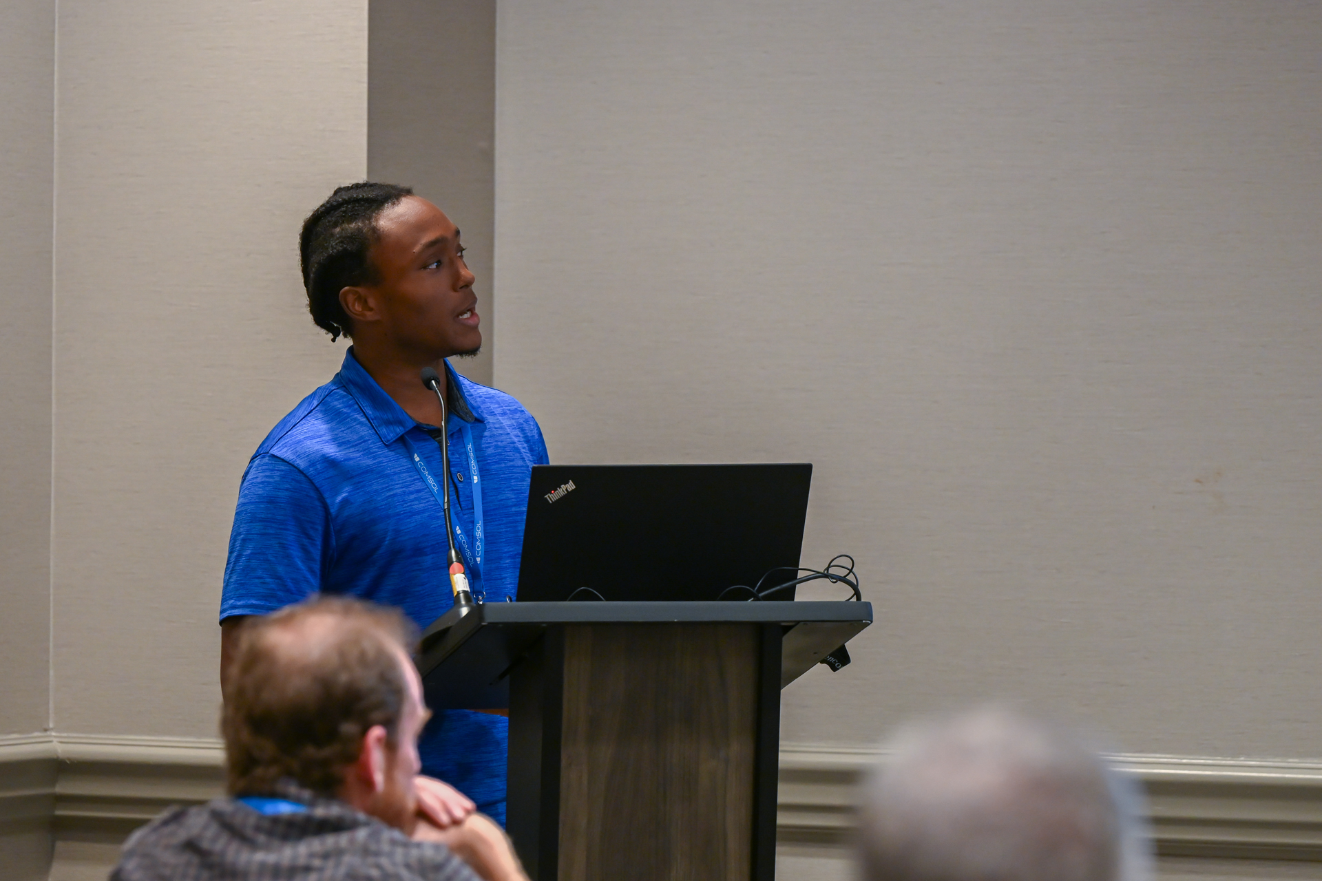 Roshaun Titus of the Georgia Institute of Technology presenting his invited talk on printed circuit boards.