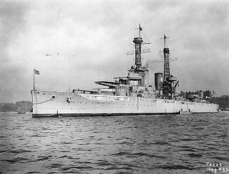 a black and white photograph of the USS Texas in 1919.