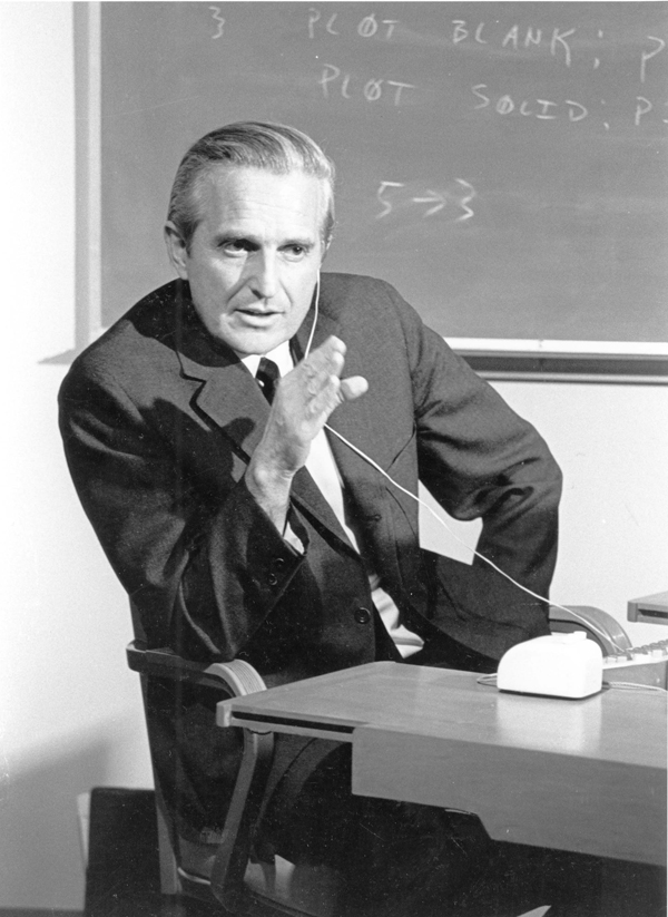 A black and white photograph of Douglas Engelbart.