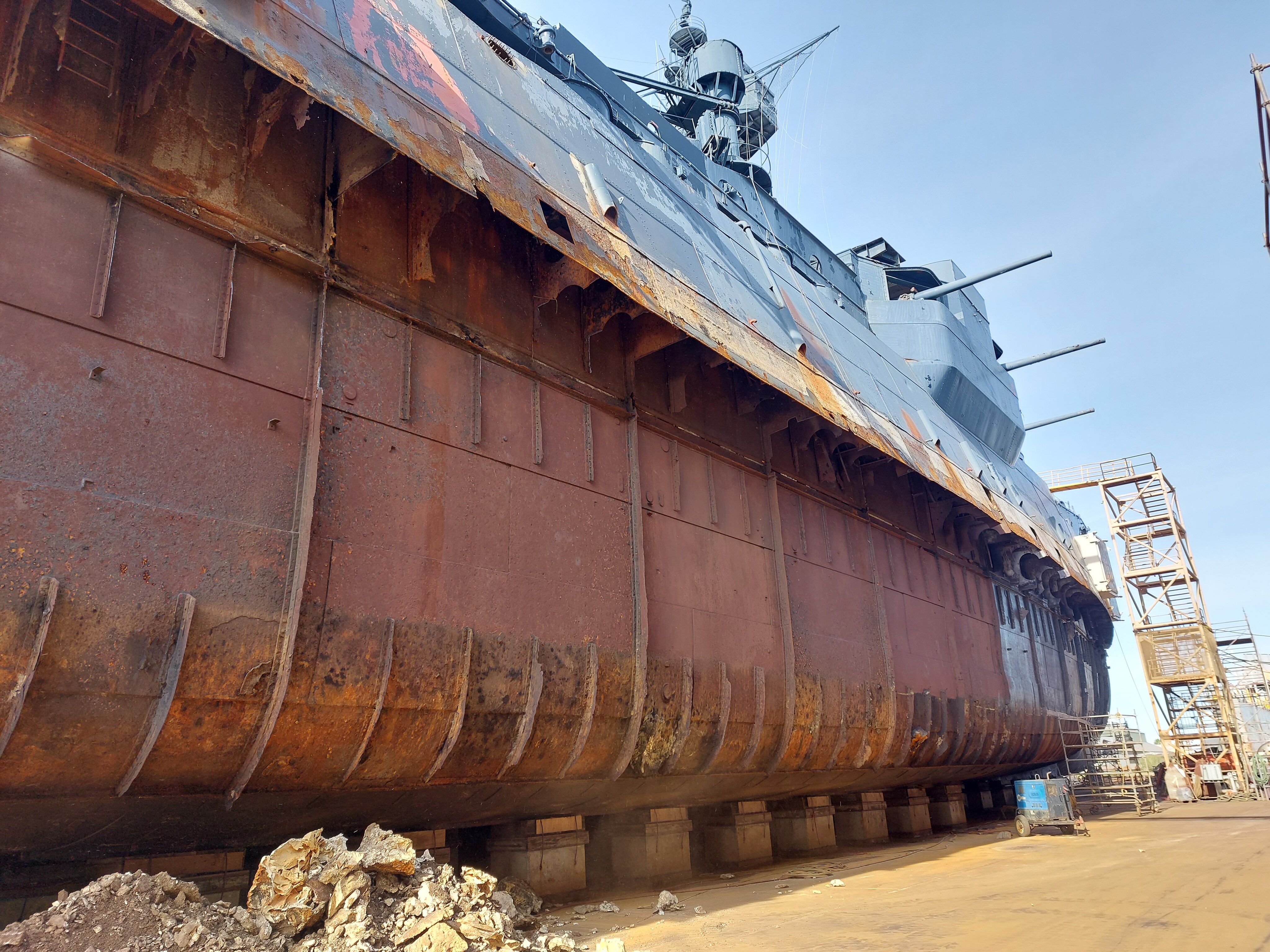 a close-up view of the right side of the USS Texas.