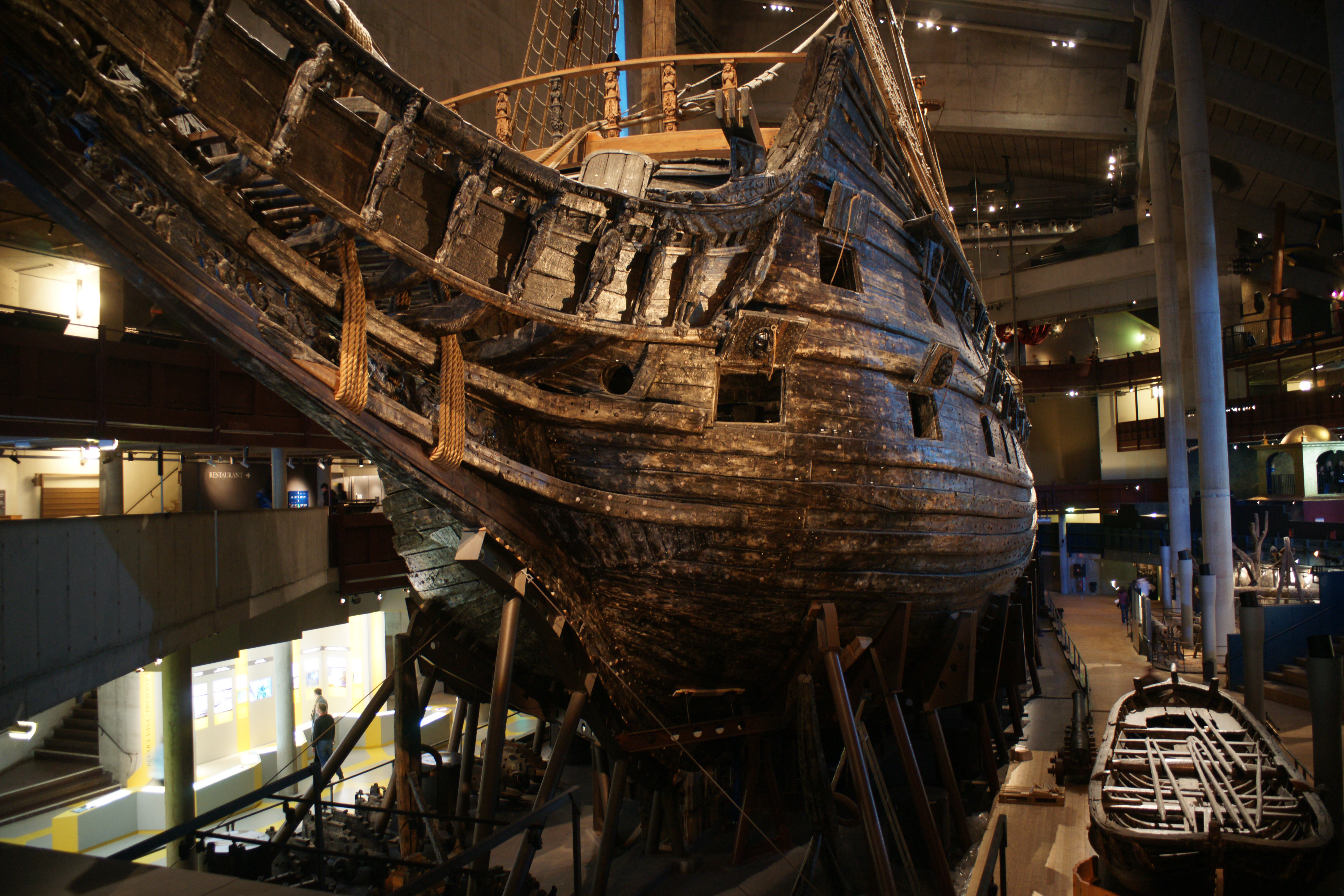 A close-up view of the Vasa from the bow.