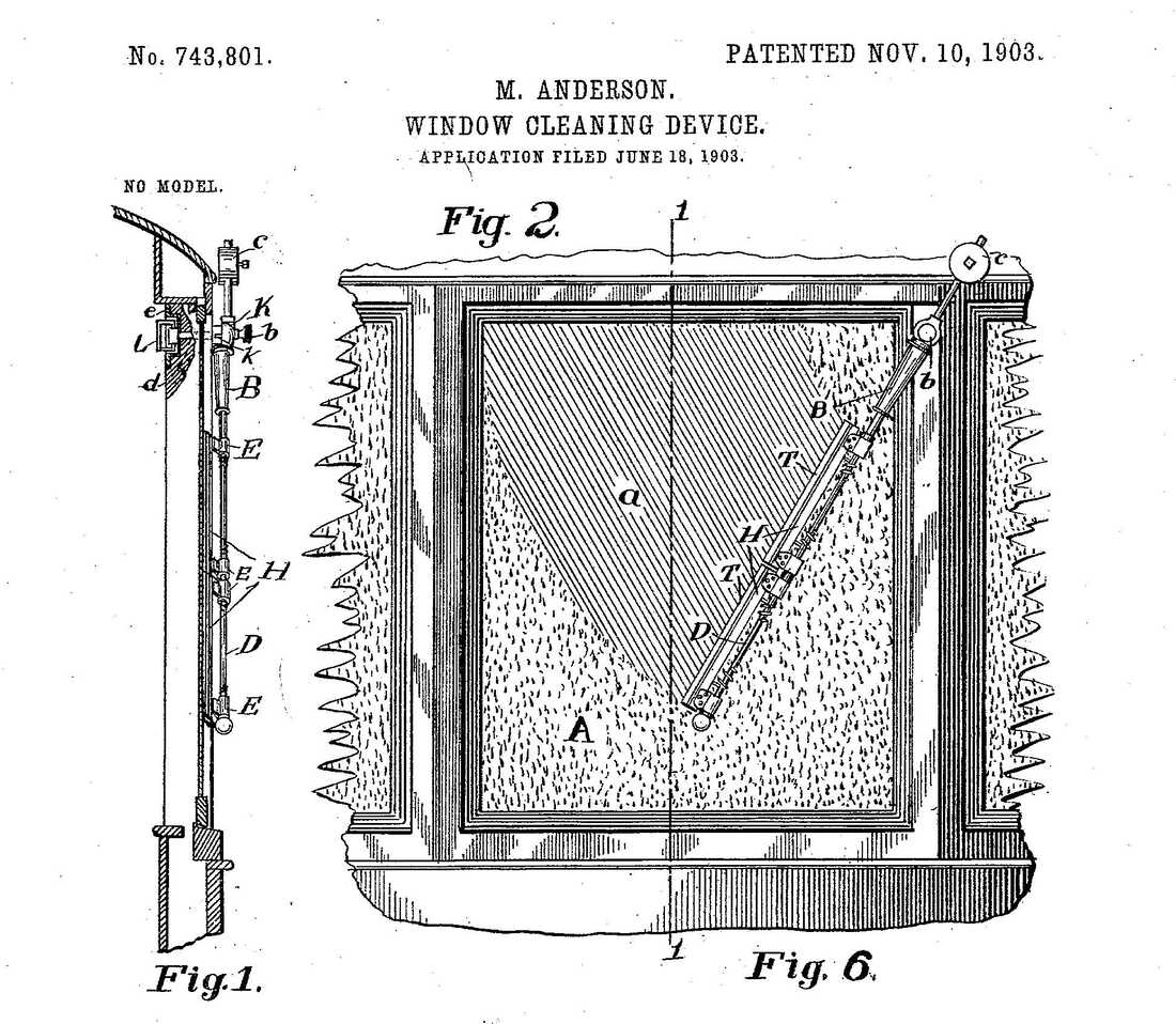 A sketch of Mary Anderson's patented window cleaning device.