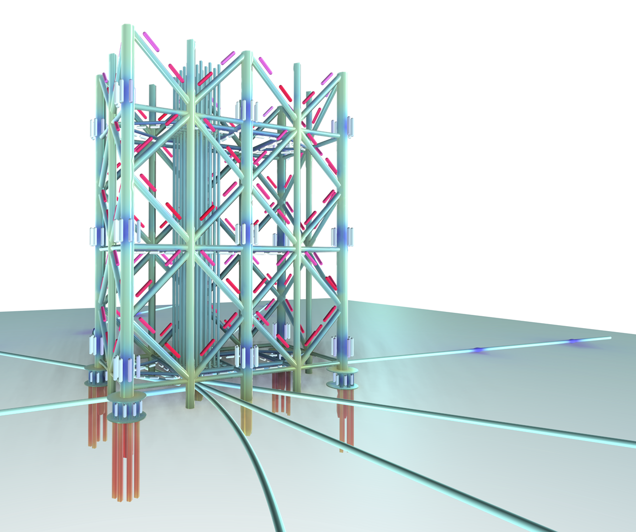 Offshore oil platforms. 