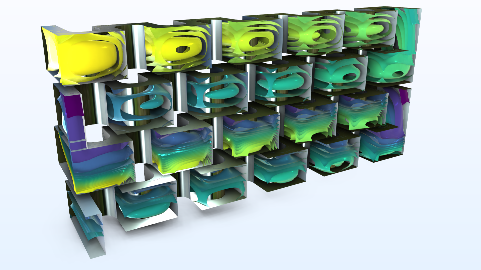 Results from a plate reactor model visualized using the Viridis color table. 